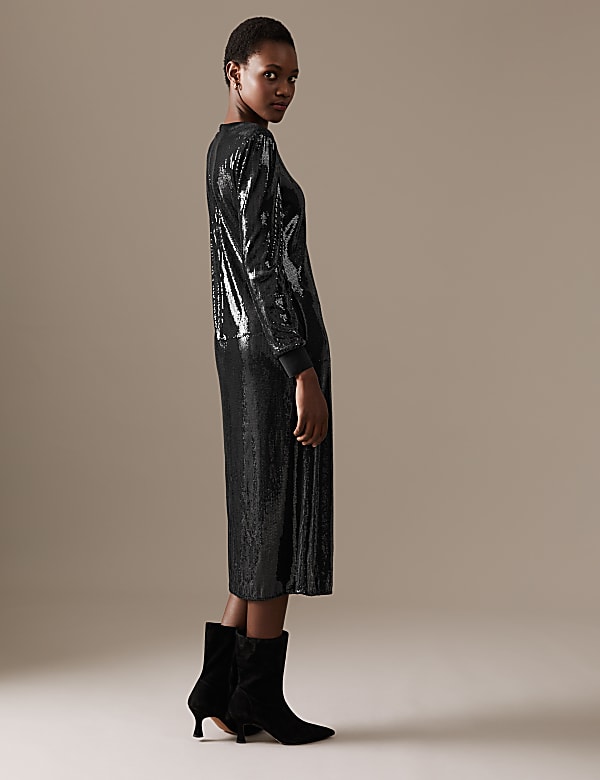 Sequin Round Neck Midi T-Shirt Dress