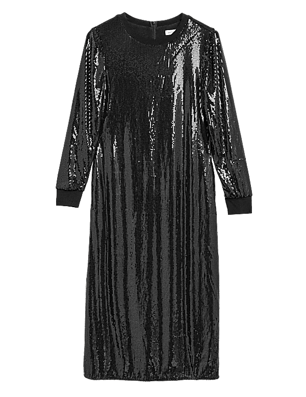 Sequin Round Neck Midi T-Shirt Dress