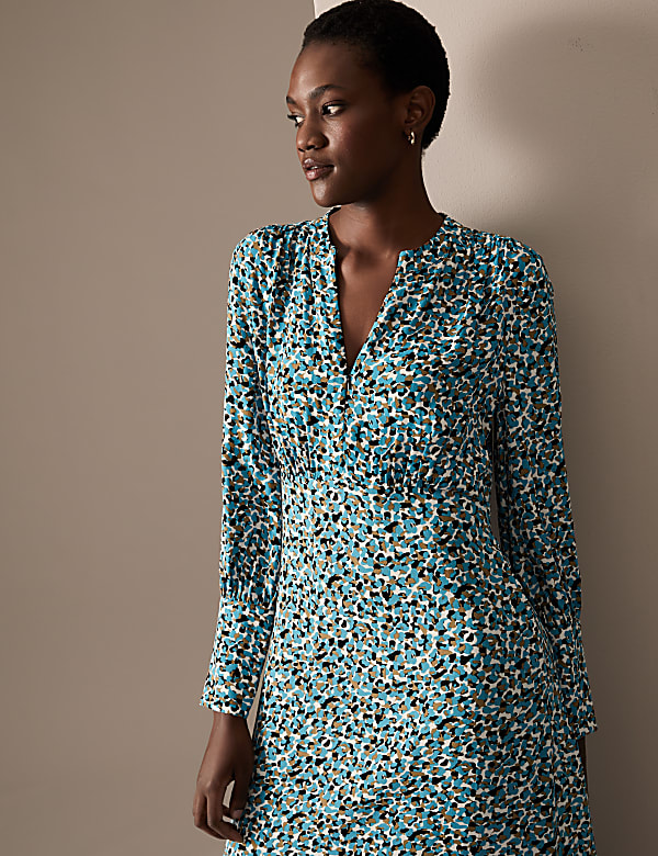 Animal Print Zip Neck Midaxi Shirt Dress