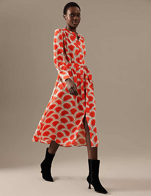 Cupro Rich Printed High Neck Midaxi Dress