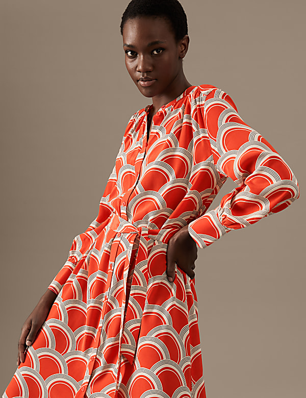 Cupro Rich Printed High Neck Midaxi Dress