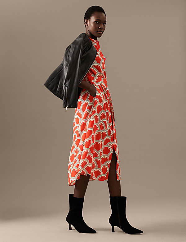 Cupro Rich Printed High Neck Midaxi Dress