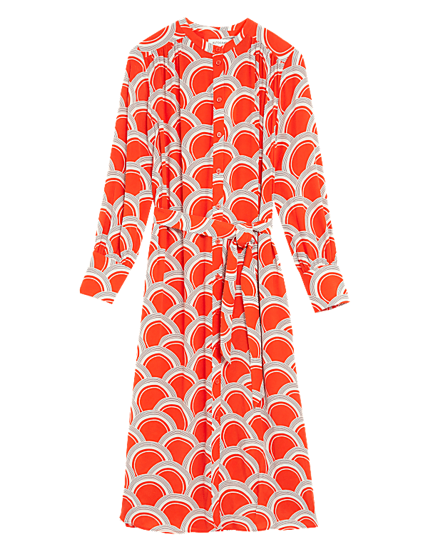 Cupro Rich Printed High Neck Midaxi Dress