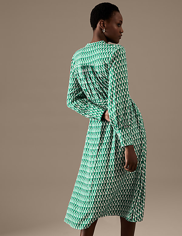 Printed Collarless Midaxi Shirt Dress