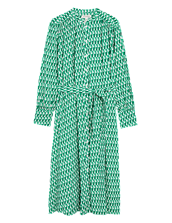 Printed Collarless Midaxi Shirt Dress