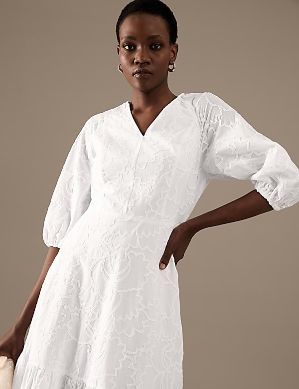 Pure Cotton Embroidered V-Neck Midaxi Dress