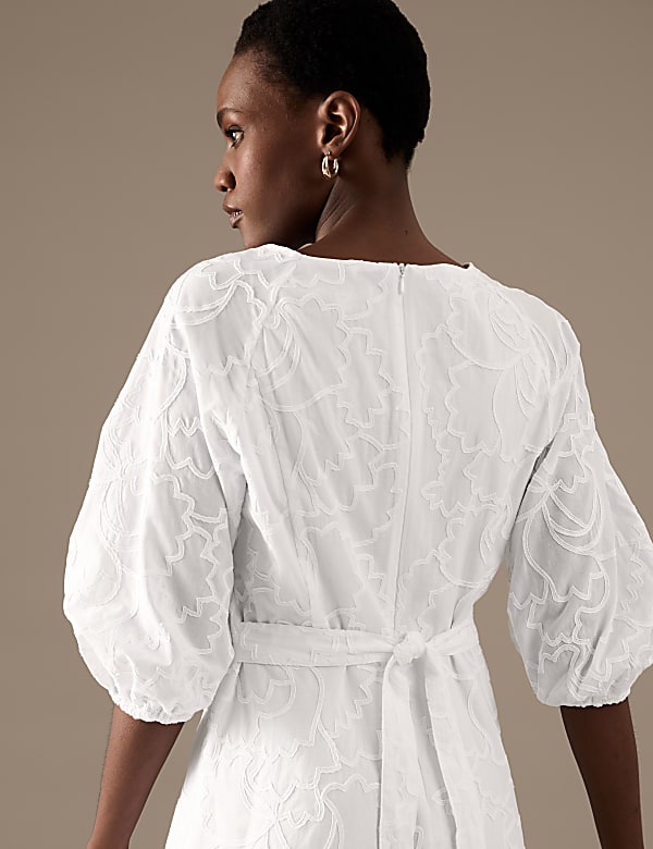 Pure Cotton Embroidered V-Neck Midaxi Dress