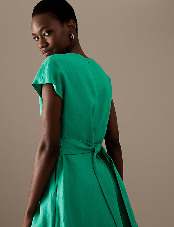 Pure Irish Linen V-Neck Midaxi Waisted Dress