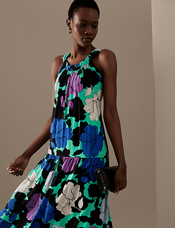 Cupro Rich Printed Square Neck Midaxi Dress