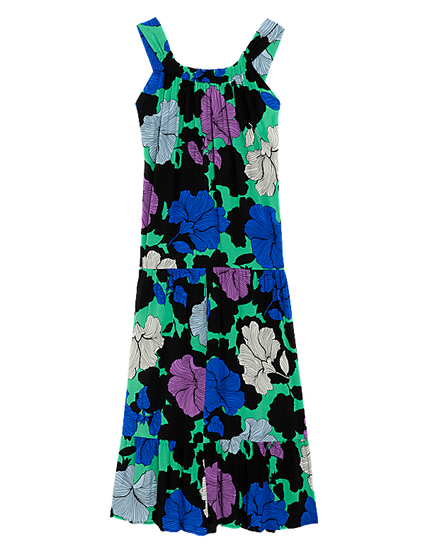 Cupro Rich Printed Square Neck Midaxi Dress