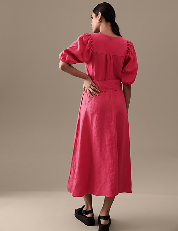 Pure Irish Linen V-Neck Midaxi Waisted Dress
