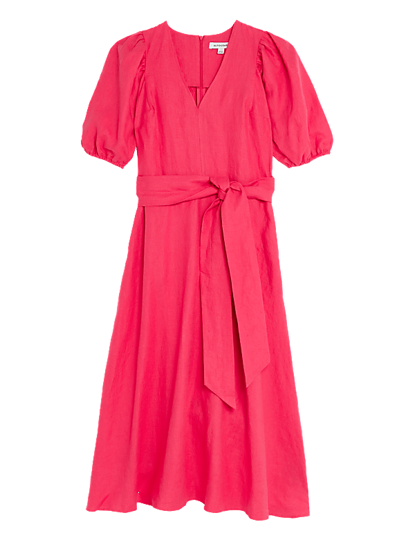 Pure Irish Linen V-Neck Midaxi Waisted Dress