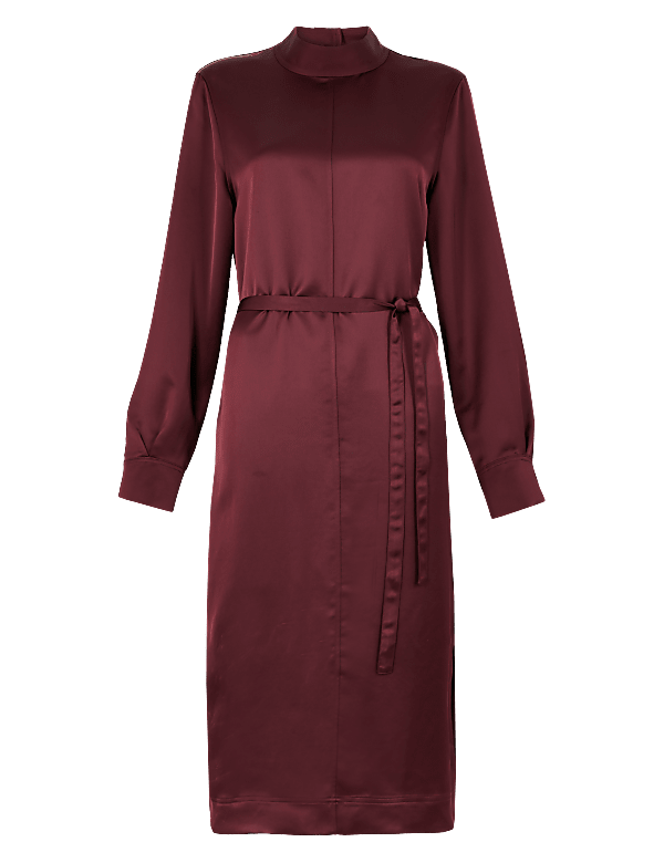 High Neck Satin Midi Dress
