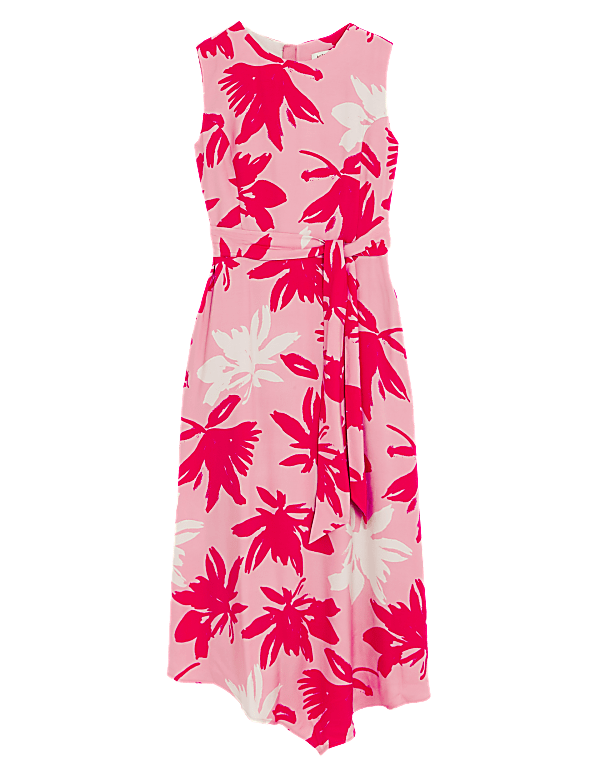 Printed Round Neck Midi Shift Dress