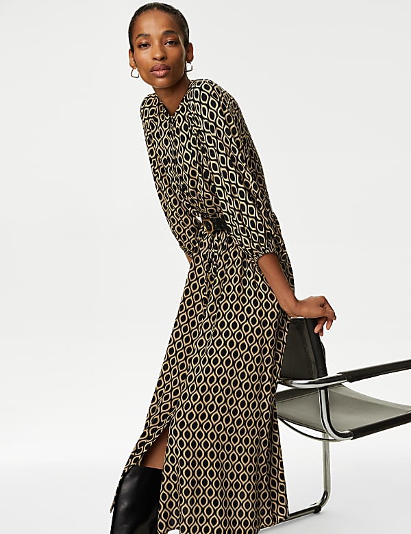 Buy Cupro Rich Printed Midaxi Waisted Dress at Marks & Spencer