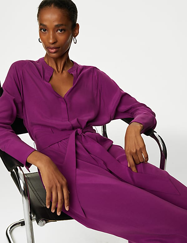 Cupro Rich Notch Neck Midi Shirt Dress