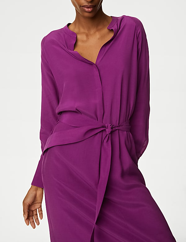 Cupro Rich Notch Neck Midi Shirt Dress