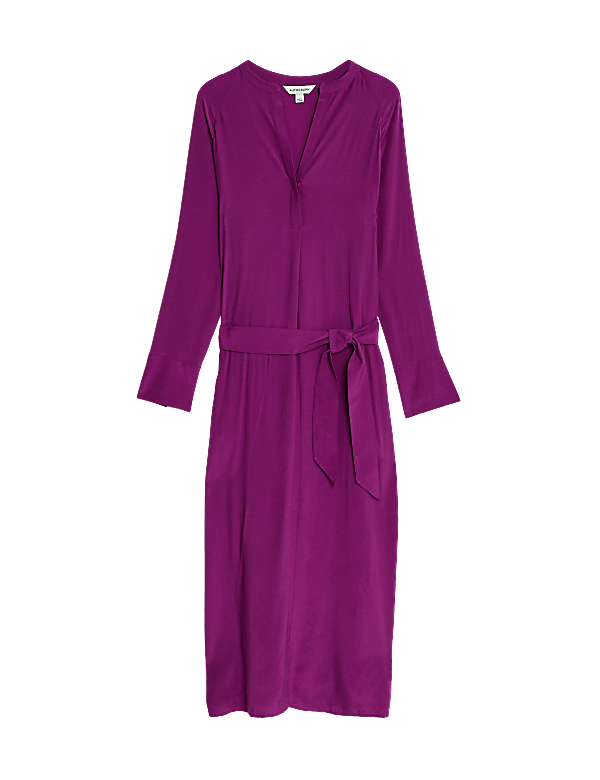 Cupro Rich Notch Neck Midi Shirt Dress