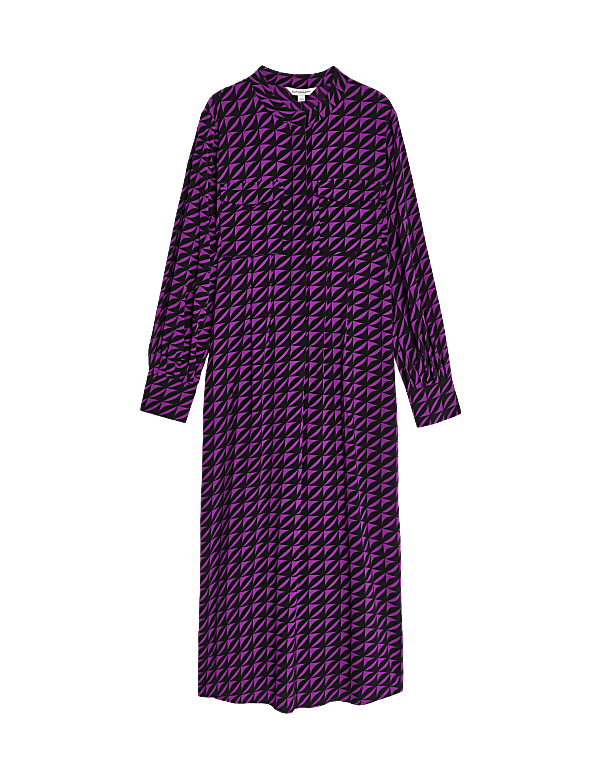 Printed Funnel Neck Midi Shirt Dress