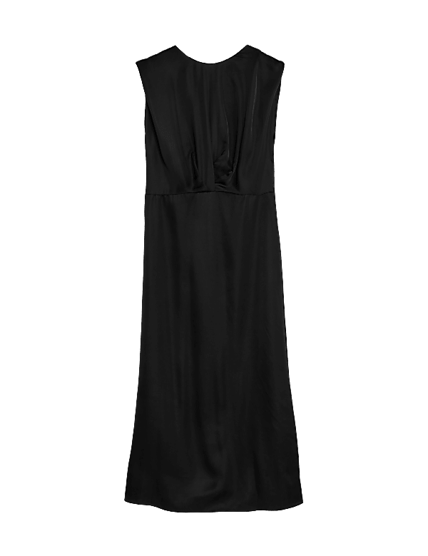 Satin Round Neck Midaxi Waisted Dress