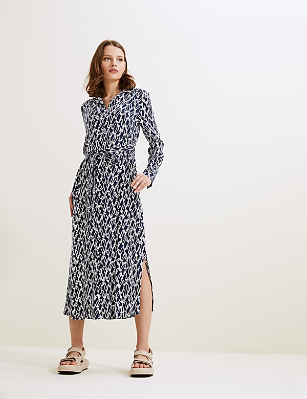 Cupro Printed Belted Midaxi Shirt Dress