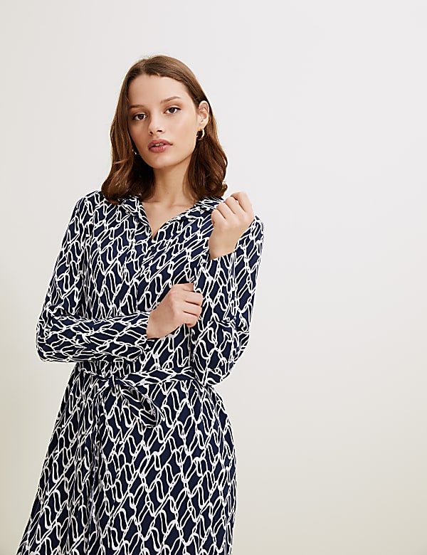 Cupro Printed Belted Midaxi Shirt Dress