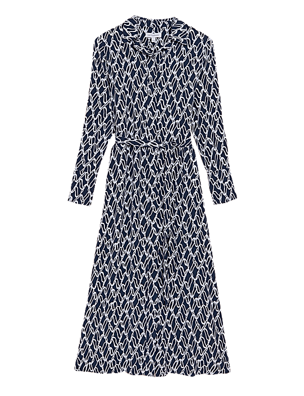 Cupro Printed Belted Midaxi Shirt Dress