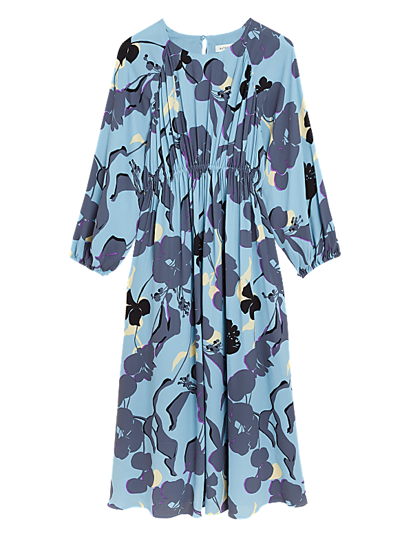 Floral Round Neck Midaxi Waisted Dress