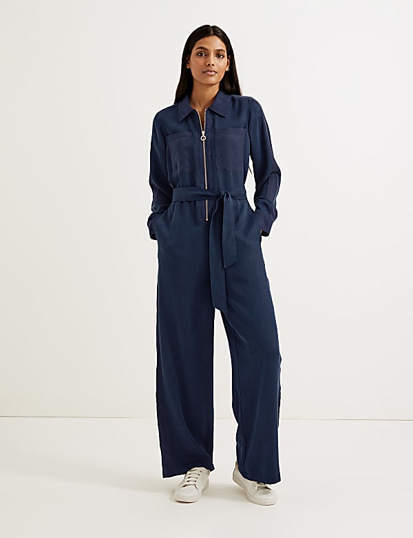 Lyocell Belted Wide Leg Jumpsuit