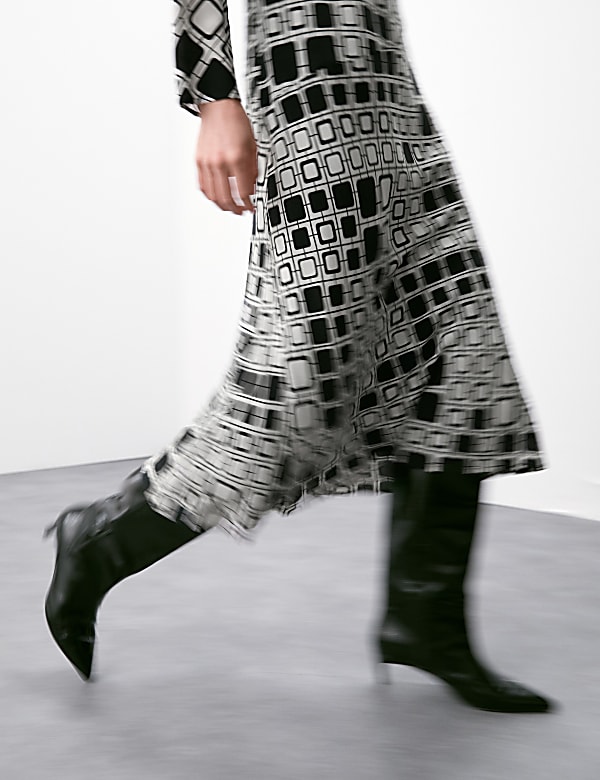 Cupro Rich Printed Midaxi Waisted Dress