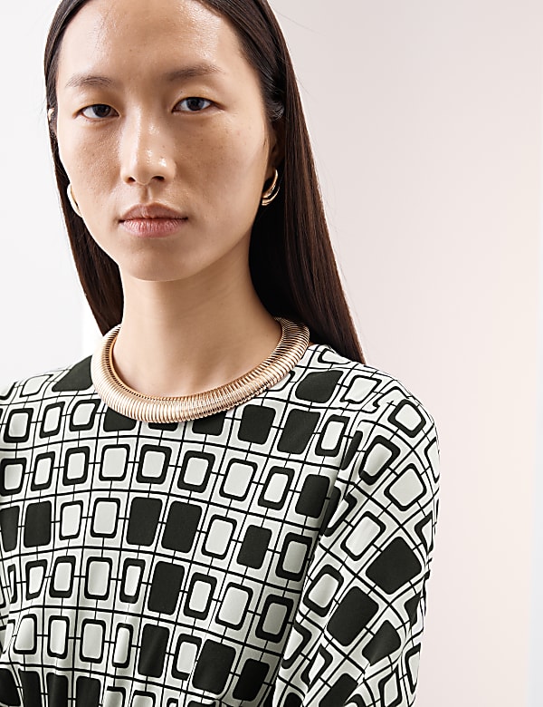 Cupro Rich Printed Midaxi Waisted Dress