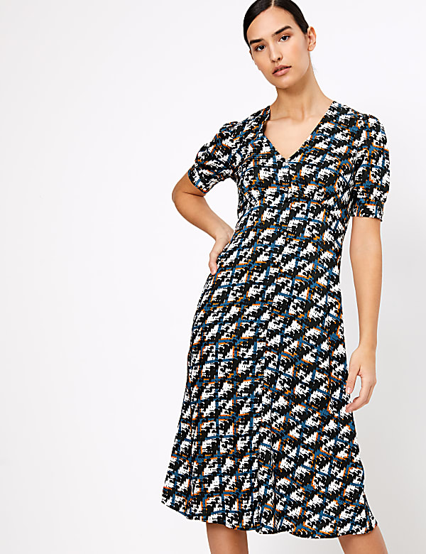 Checked Midi Skater Dress BLACK MIX Dresses M S US