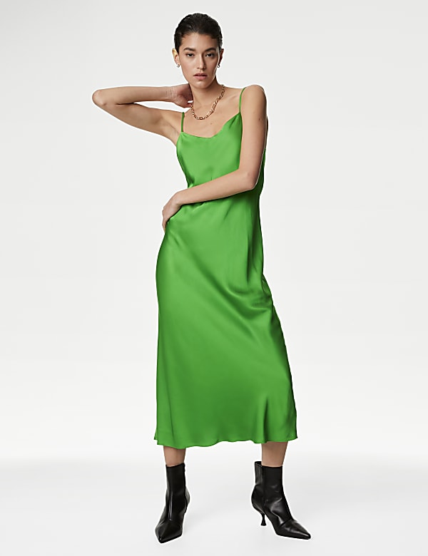 Satin V Neck Midaxi Slip Dress