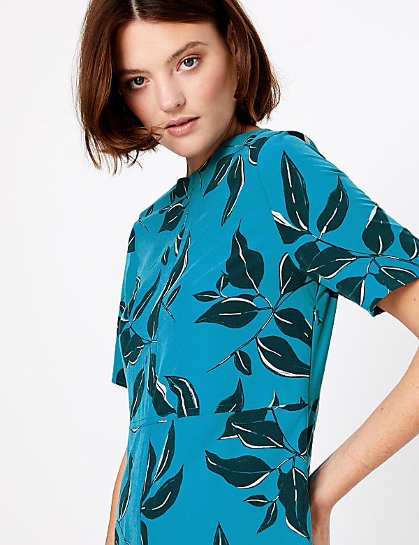 Leaf Print Midi Relaxed Dress