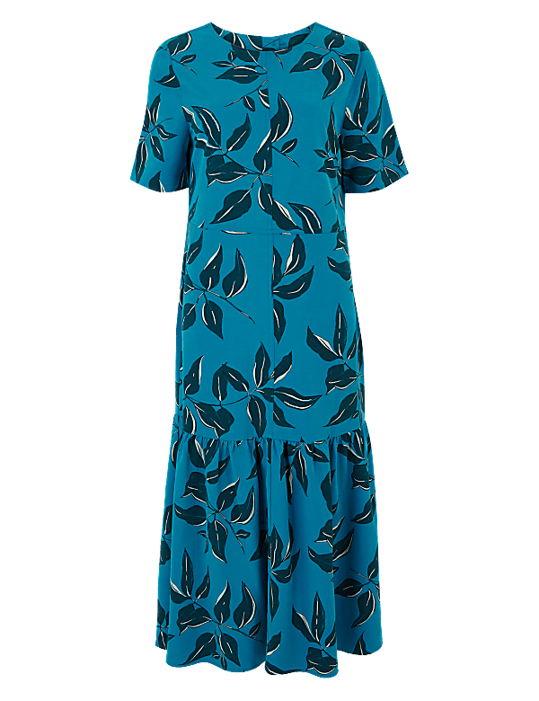 Leaf Print Midi Relaxed Dress