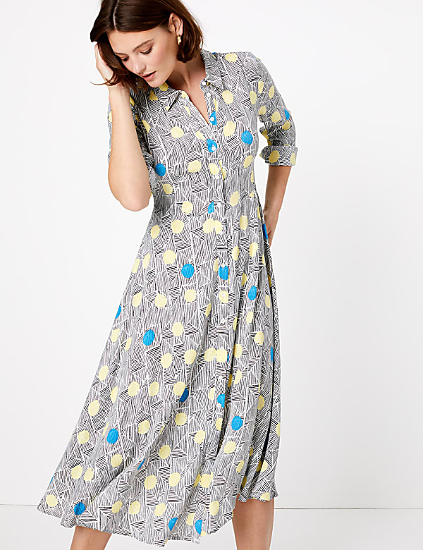 Polka Dot Midi Shirt Dress