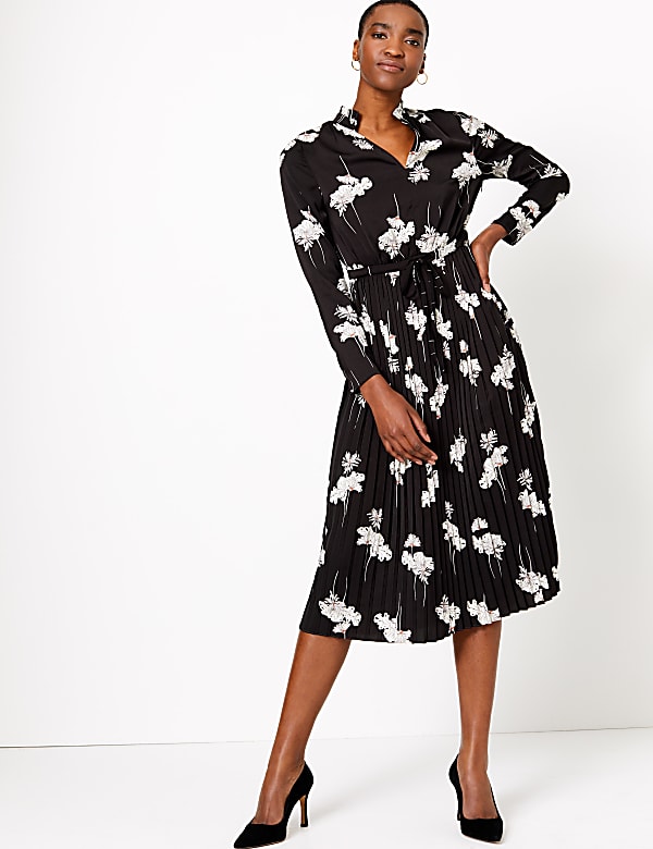 Floral Print Waisted Midi Dress