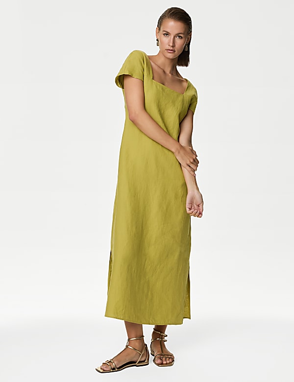 Pure Irish Linen Square Neck Midaxi Dress