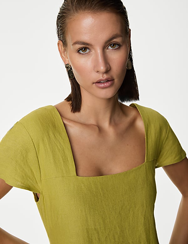 Pure Irish Linen Square Neck Midaxi Dress