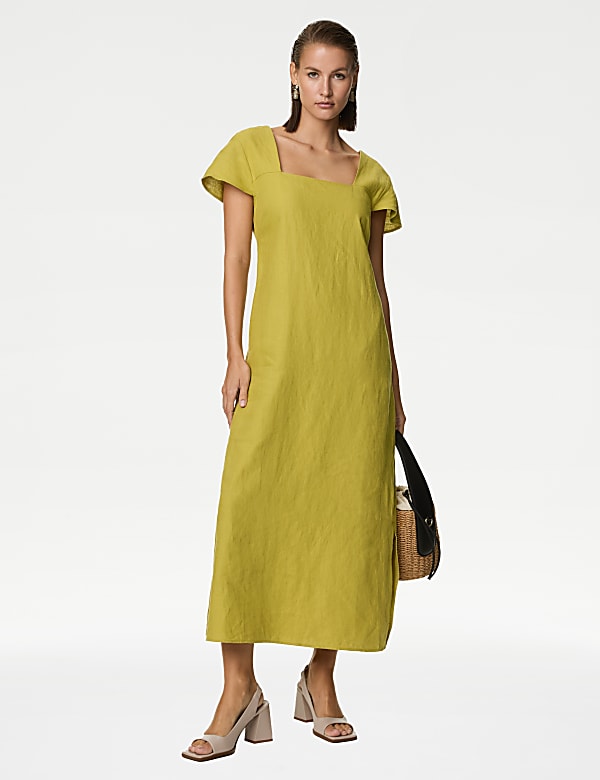 Pure Irish Linen Square Neck Midaxi Dress