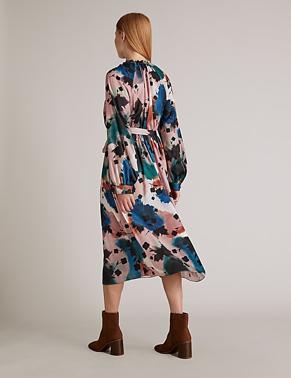 Abstract Floral Midaxi Waisted Dress