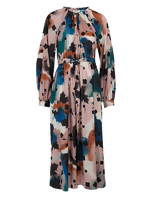 Abstract Floral Midaxi Waisted Dress