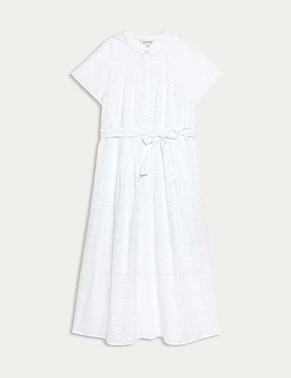 Vestido camisero maxi a media pierna 100% algod&oacute;n bordado - US