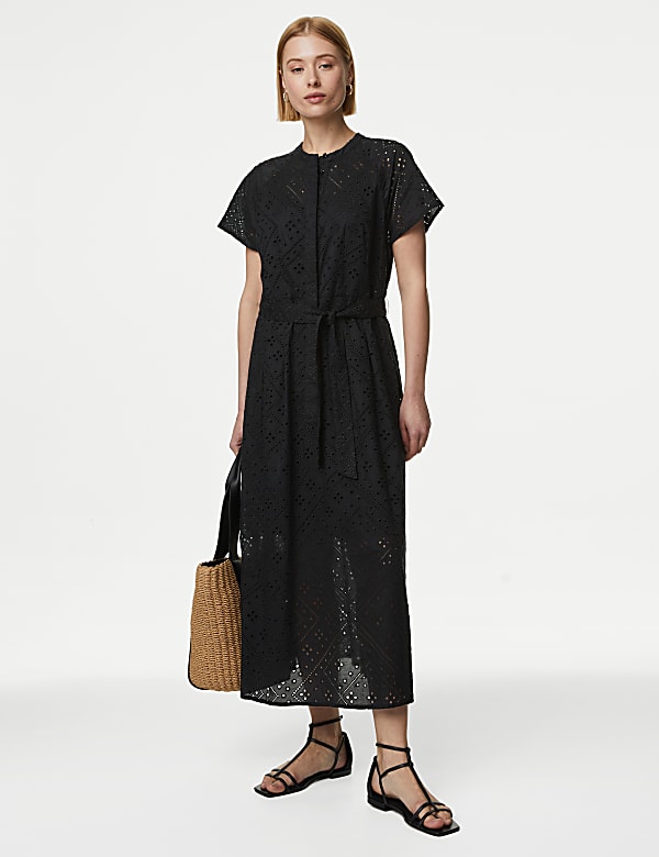 Pure Cotton Broderie Midaxi Shirt Dress - CY