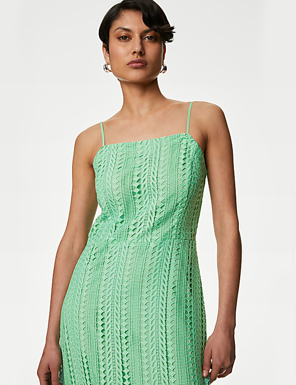 Lace Square Neck Midaxi Waisted Dress