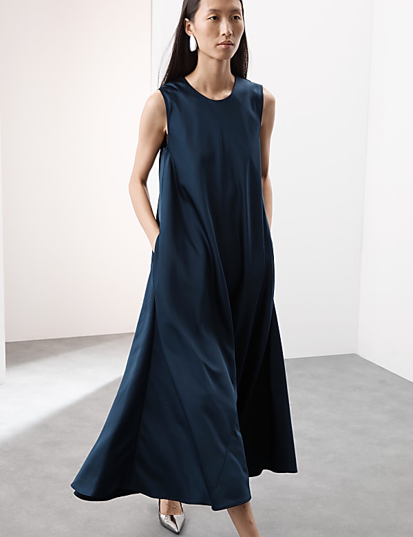 Lyocell Rich Round Neck Midaxi Column Dress DARK NAVY Dresses M S FR