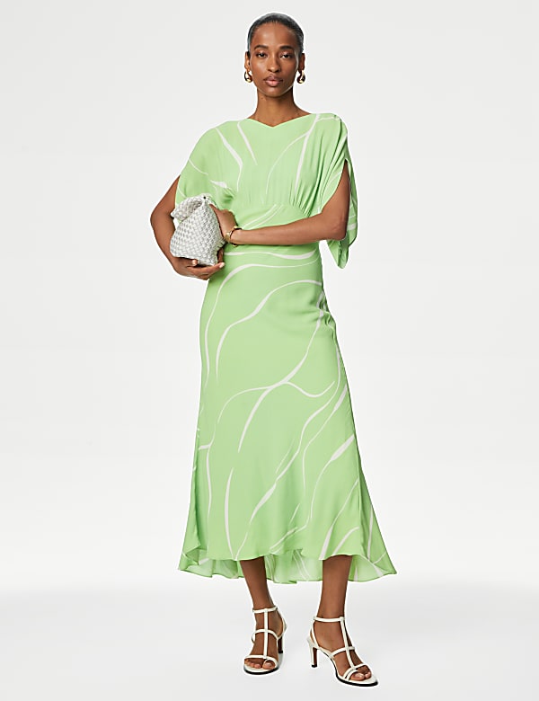 Printed V-Neck Midaxi Waisted Dress