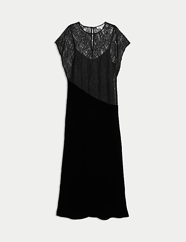 Velvet Lace Midi Column Dress with Silk - MX