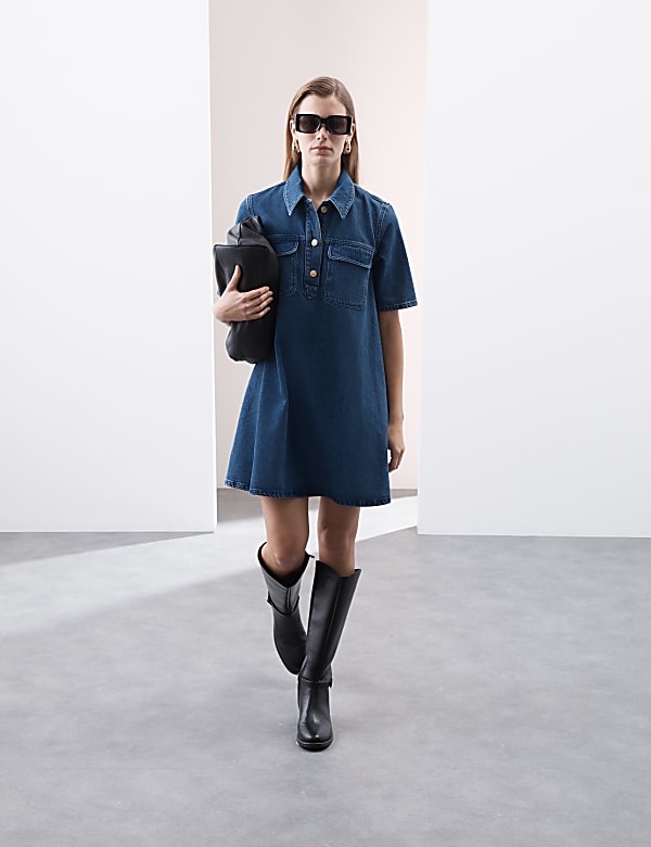Pure Cotton Mini Shirt Dress - US