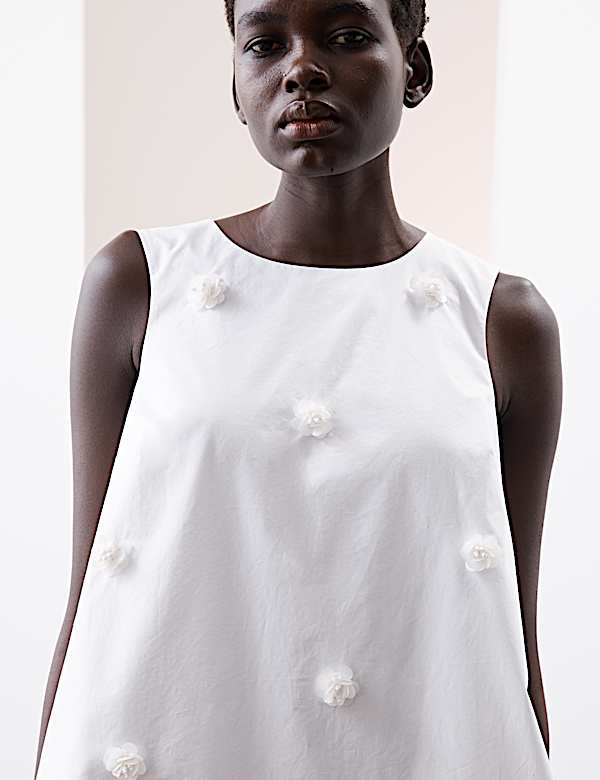 Pure Cotton Embellished Mini Shift Dress